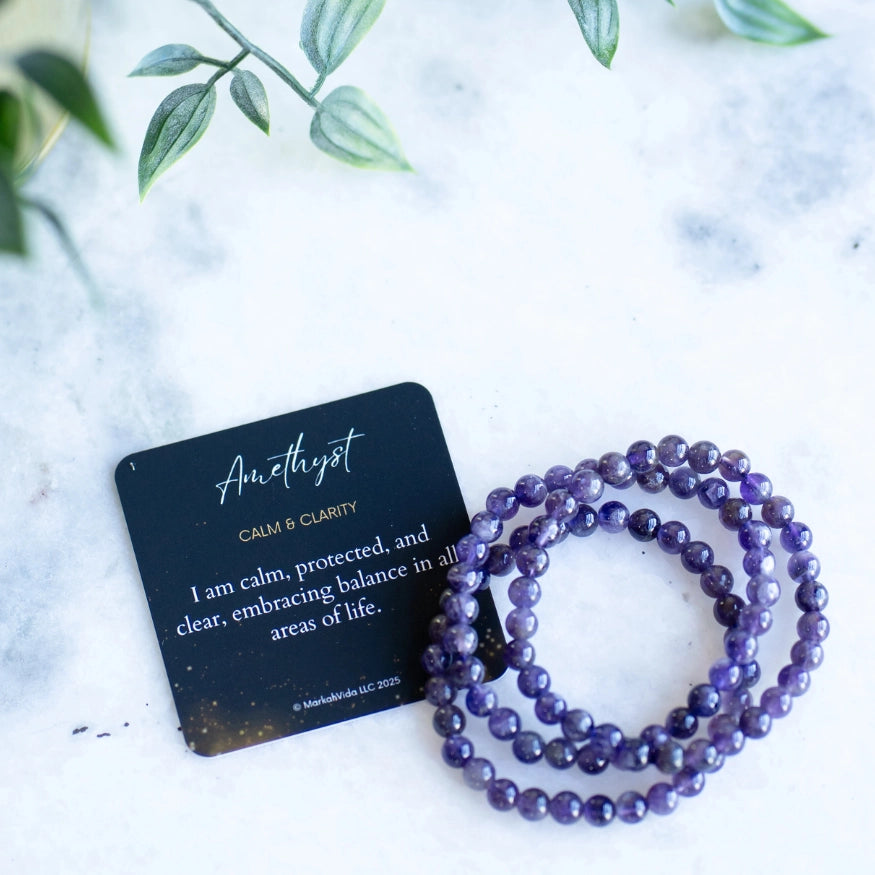 The Evoline Amethyst Calm & Clarity Bracelet, purple gemstone bracelet for calm and clarity, energy bracelet