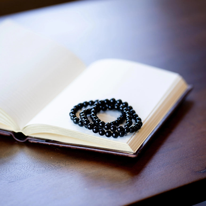 The Evoline Black Tourmaline Protection & Grounding Bracelet, healing energy bracelet stacks