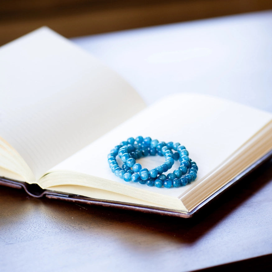 The Evoline Blue Apatite Clarity and Inspired Action Bracelet, stacked bracelets, healing energy 