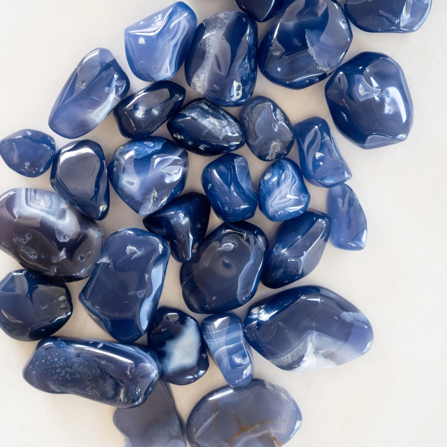 The Evoline Blue Chalcedony Communication and Calm Tumbled Stones 