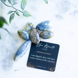 The Evoline Blue Kyanite in Quarts Amplified Alignment Tumbled Stones with affirmation card.