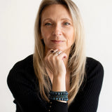 Rebekah wearing The Evoline Ruby in Kyanite Purpose & Expression Bracelet