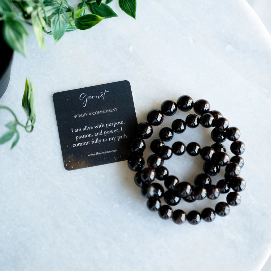 Garnet Vitality & Commitment Bracelet with Affirmation card from The Evoline